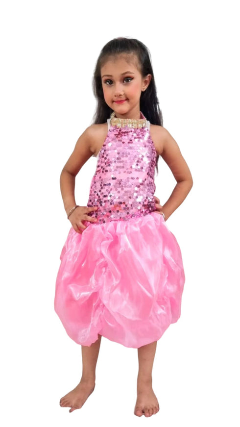 BookMyCostume Pink Balloon Frock Western Dance Costume Dress for Girls Kids - Premium
